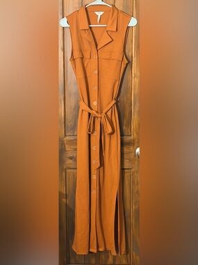 Sleeveless Button-Front Maxi Shirt Dress in Rust by Object